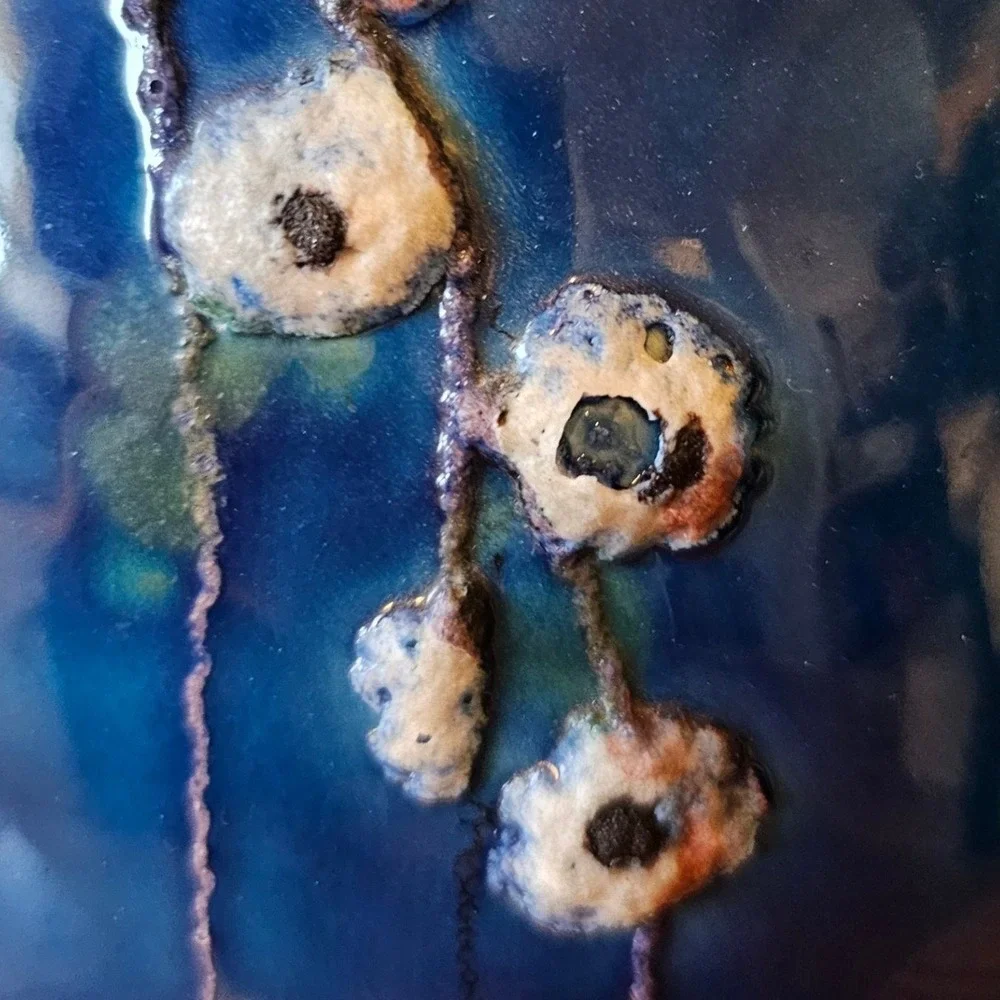 Vintage Italian Art Pottery Vase Cobalt Blue Textured Floral 184/1127 Italy 9in